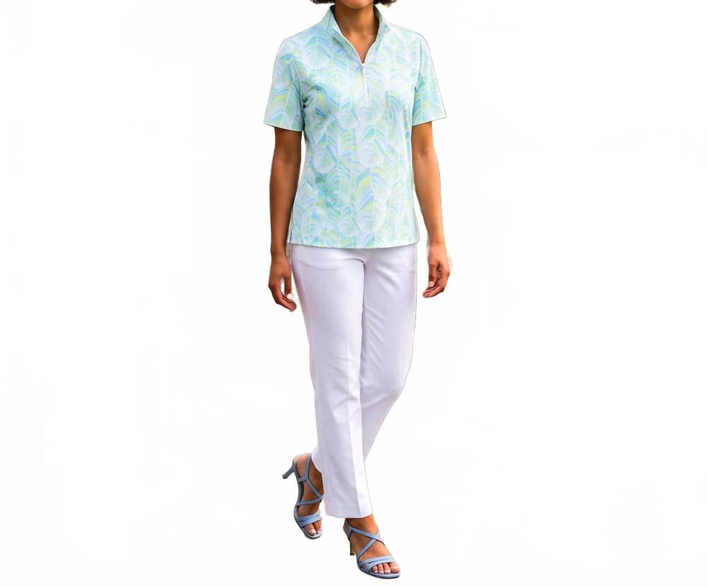 NEW KATHERINE WAY bayside short sleeve polo top in 602 29 palms green